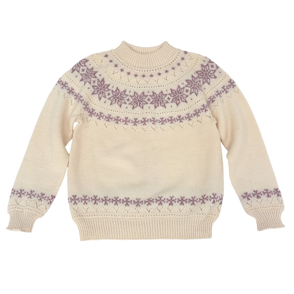VTG 70s Dale of Norway Wool Fair Isle Sweater Mock Neck Cream Purple Size L 42